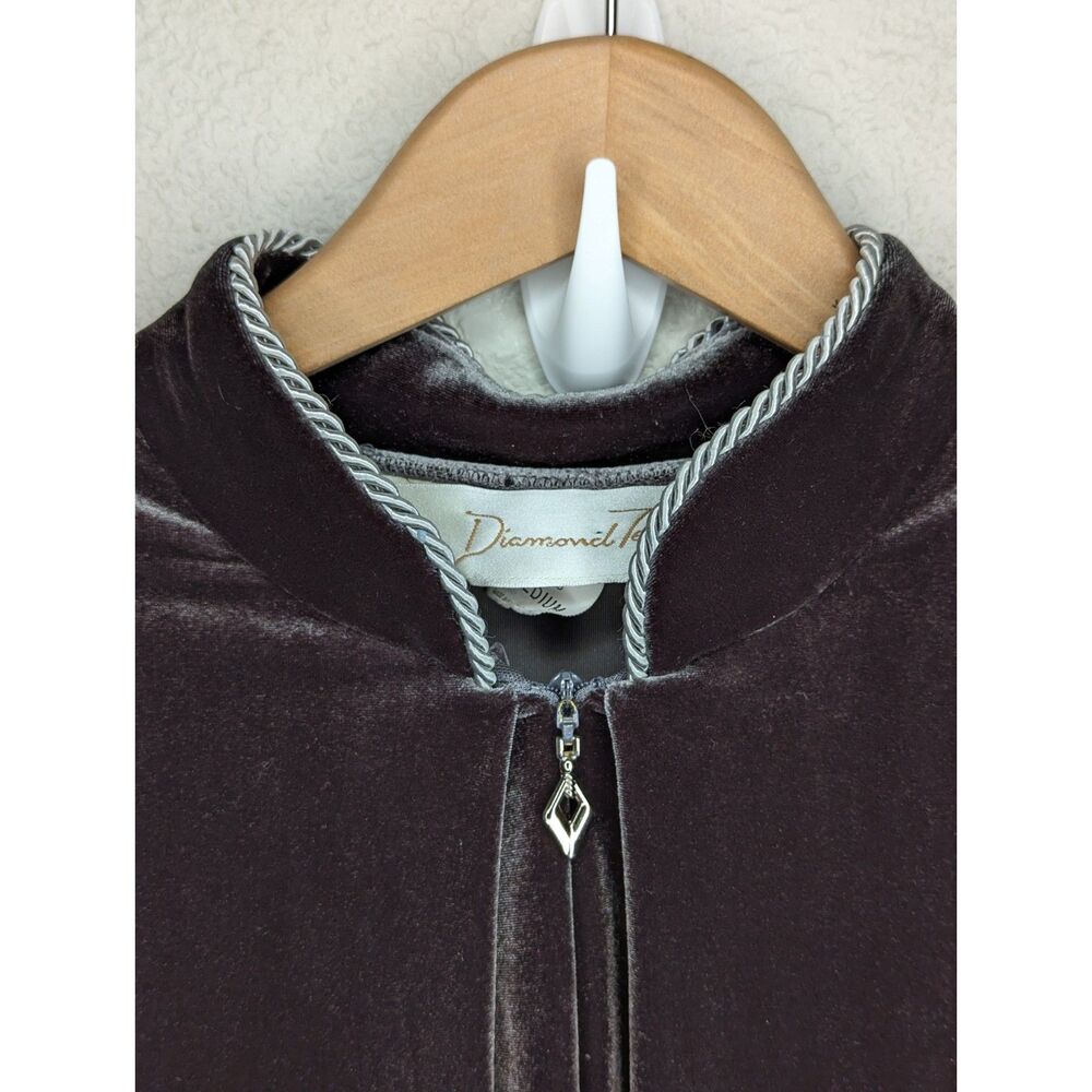 Diamond Tea Vintage Black Velvet Zip Front Robe Sz M Dressing Gown Glam Regency - Picture 5 of 9